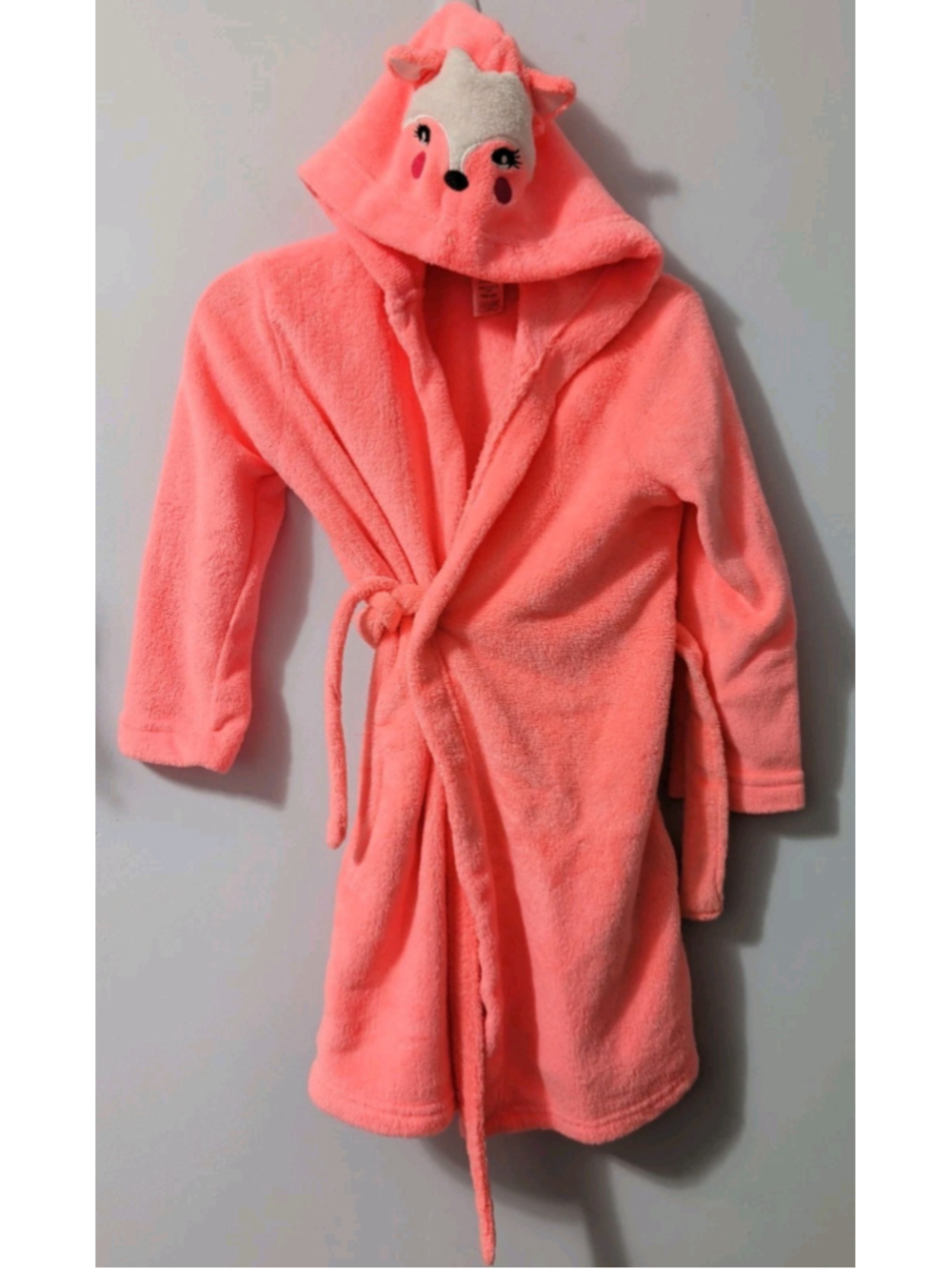 Joe Boxer Girls Coral Animal Hooded Fleece Bathrobe Plush Size XS 4/5